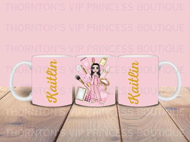 Personalised Pink Makeup Dolly Mug