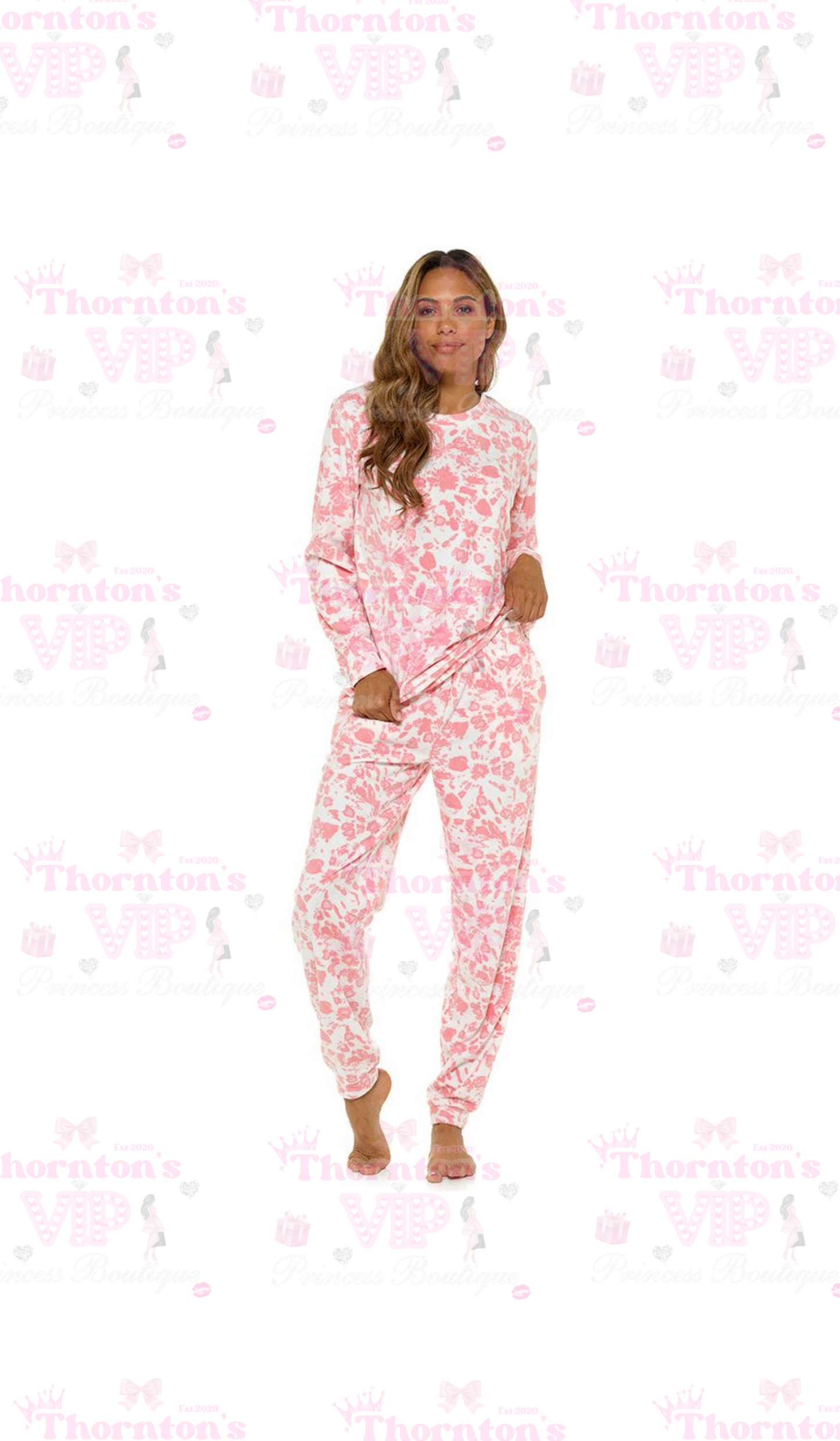 Women's Pink Fleece Tie Dye Pyjama Set