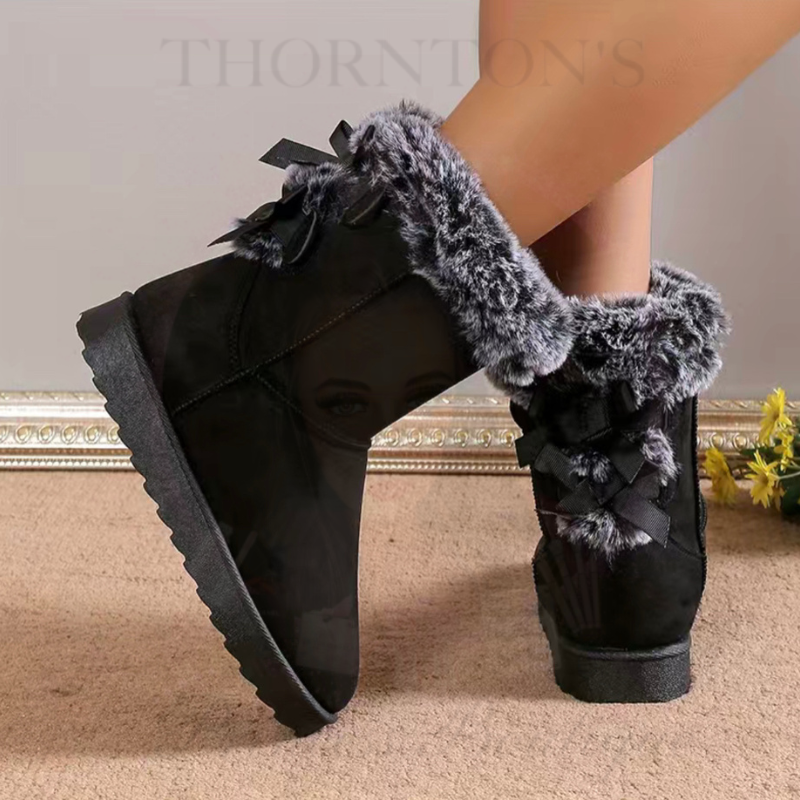 Bow-Back Faux Suede Fur Boots