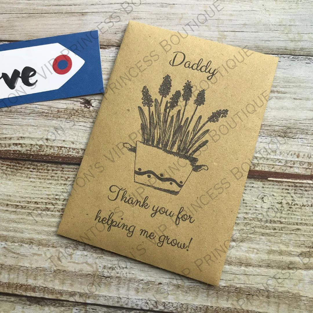 Daddy Thank You For Helping Me Grow! - Mini Kraft Envelope with Sunflower Seeds