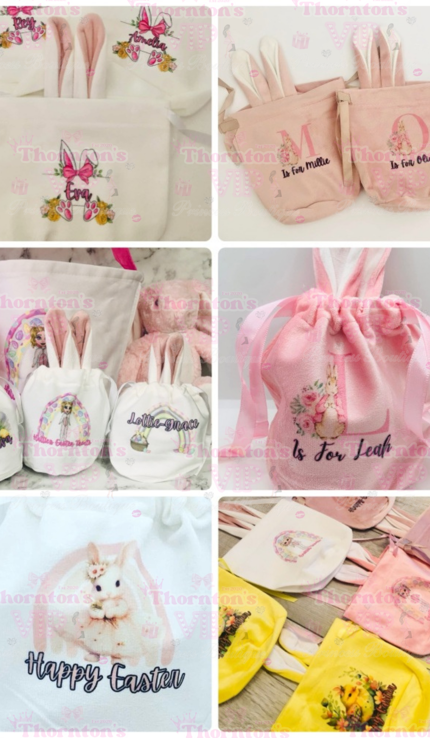 Velvet Easter Bunny Ear Personalised Drawstring Bag - Various Designs & Colours