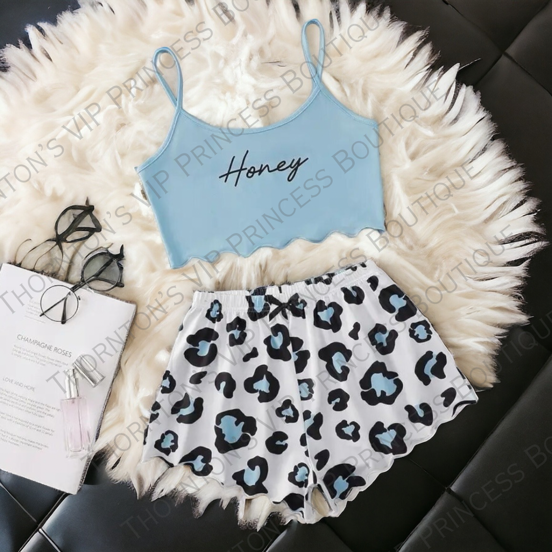 Honey Slogan Leopard Print Cami Pyjamas