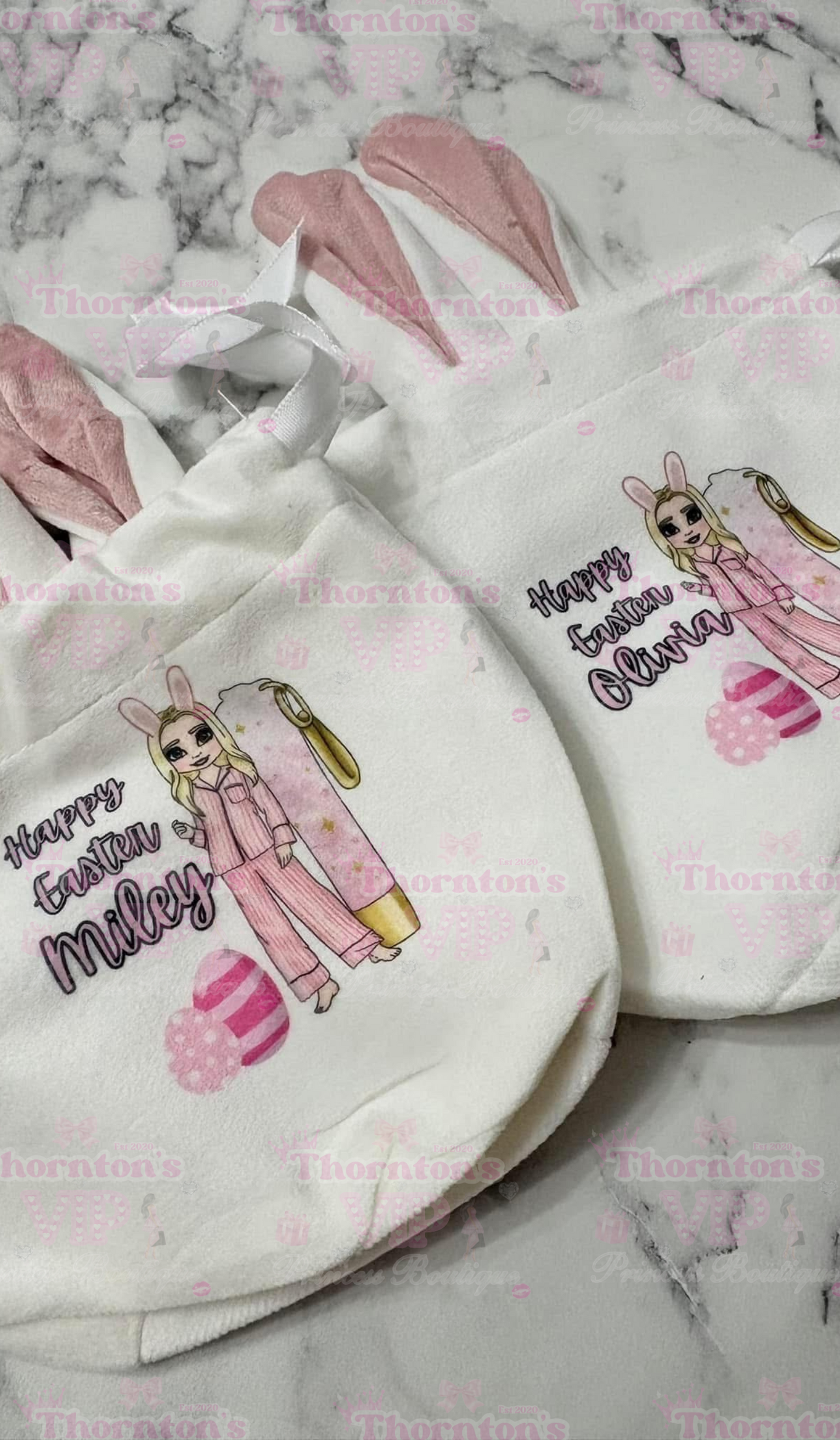 Velvet Easter Bunny Ear Personalised Drawstring Bag - Various Designs & Colours