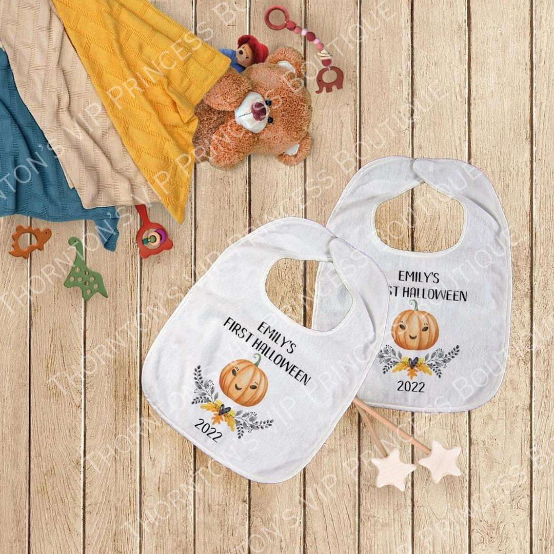 Personalised First Halloween Pumpkin Baby Bib