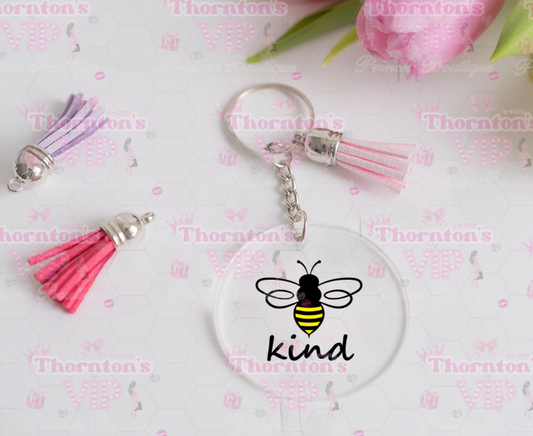 Bee Kind Acrylic Round Keyring – Handmade Keyring with Matching Tassel | Positive Quote Gift