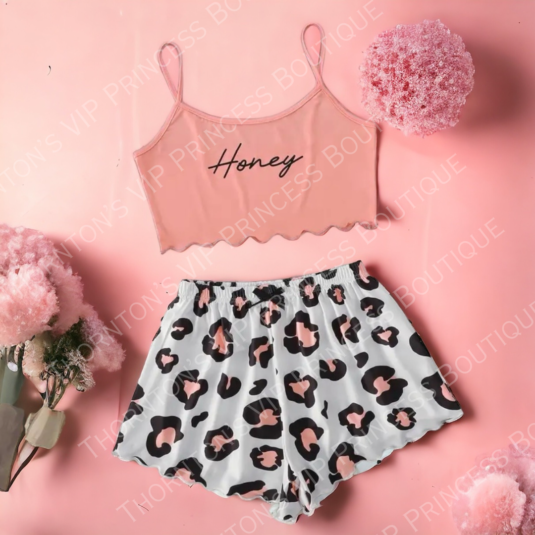 Honey Slogan Leopard Print Cami Pyjamas