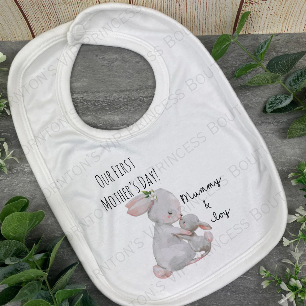 Personalised First Mothers Day Rabbit Baby Vest And Bib