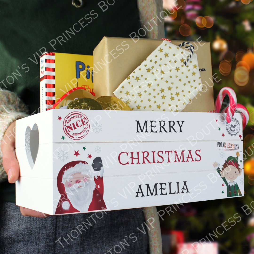 Personalised Christmas White Wooden Crate