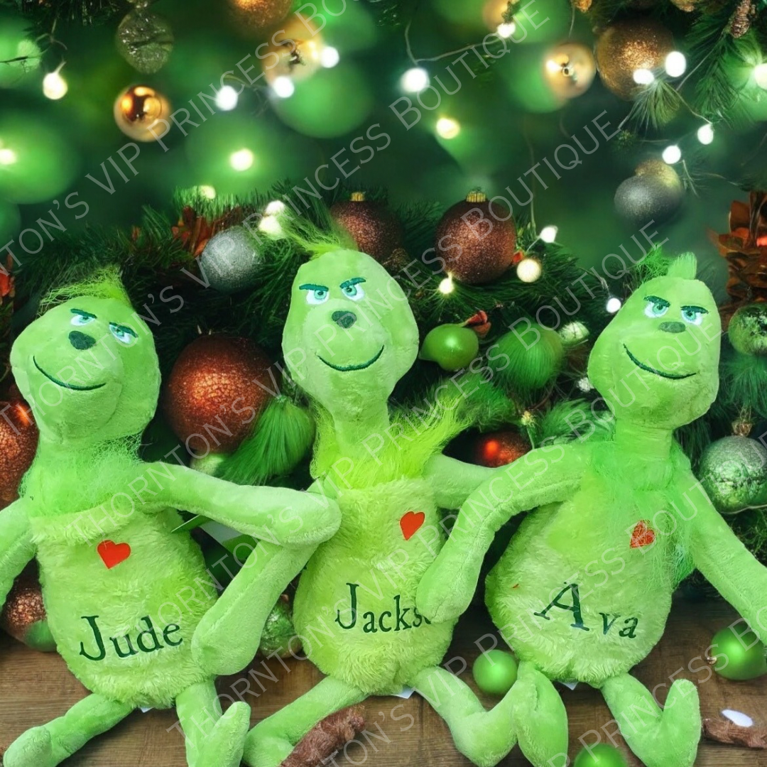 Personalised Green Christmas Monster Plushie