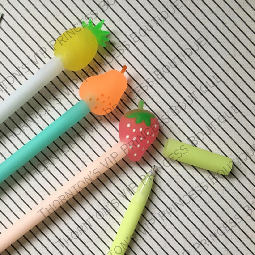 Fruit Topped Gel Pens - Set Of Four