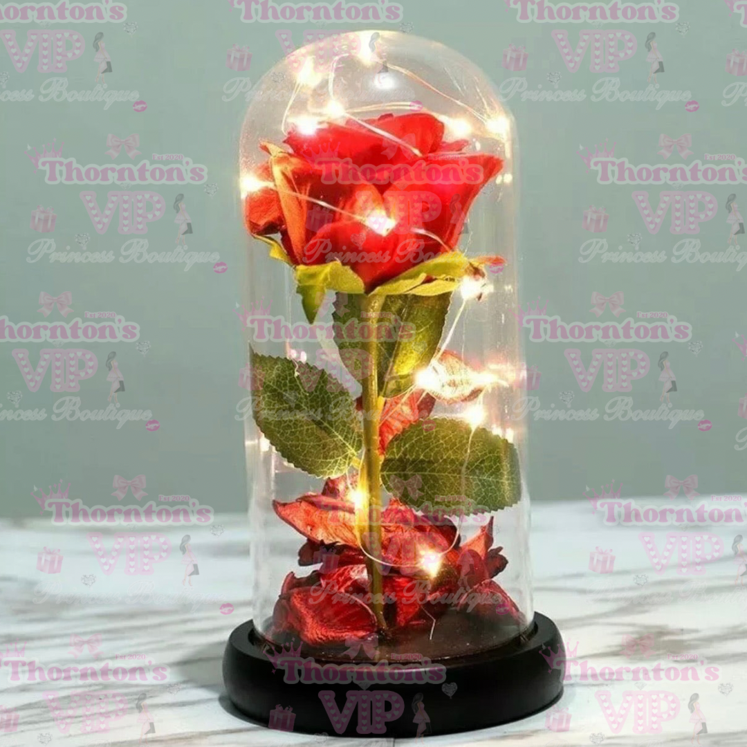 Light-Up Glass Red Rose Dome