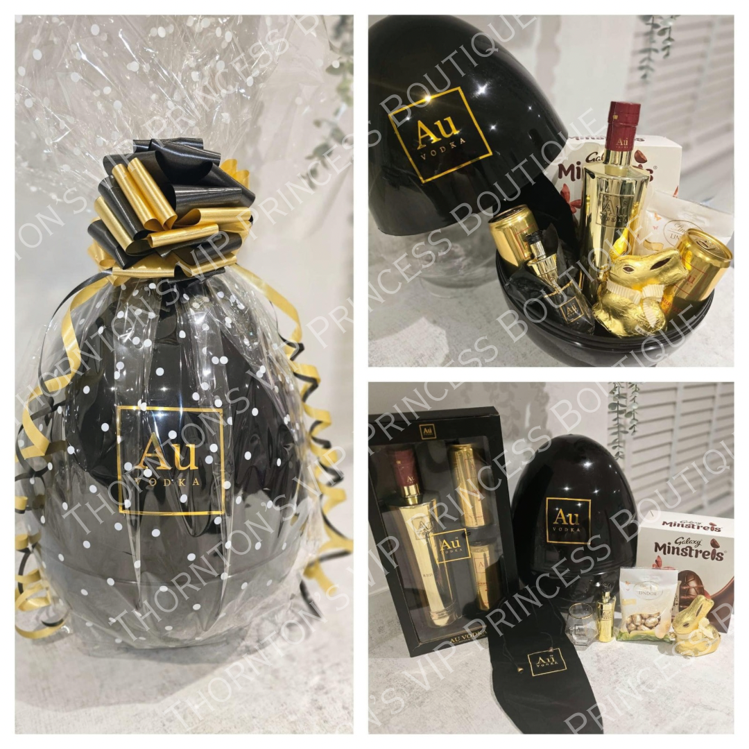 AU Vodka Black And Gold Filled Christmas Gift XL Egg Hamper