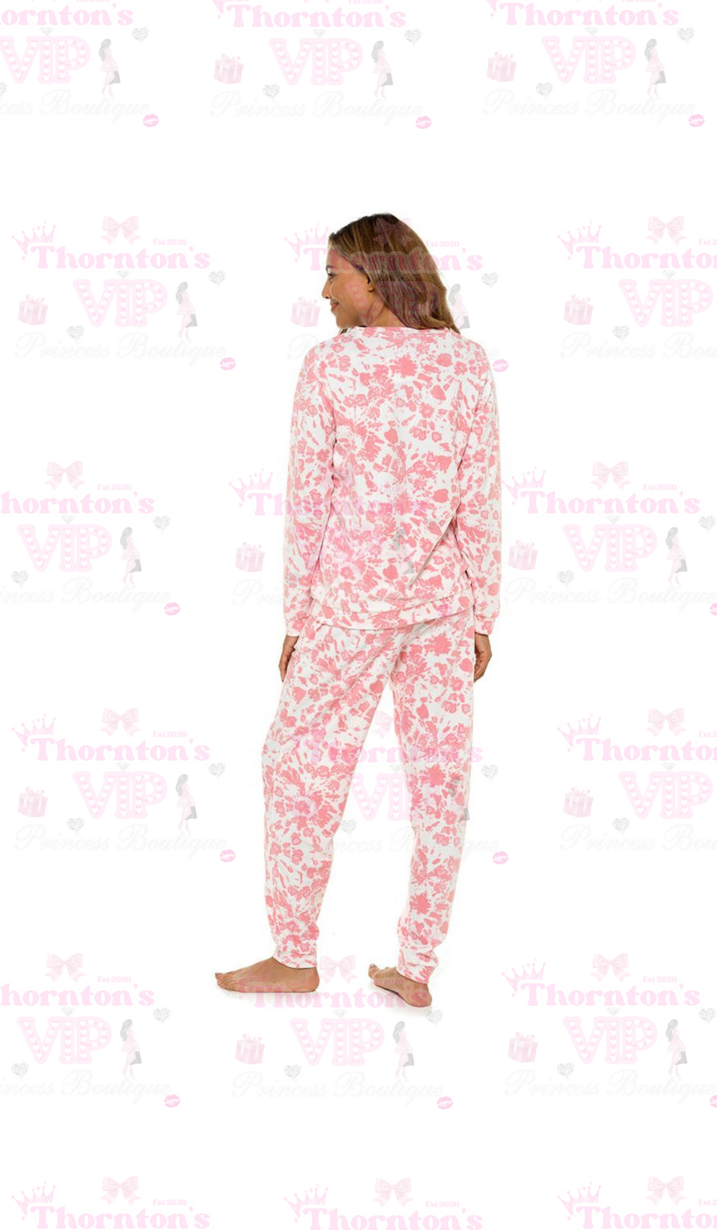 Women's Pink Fleece Tie Dye Pyjama Set