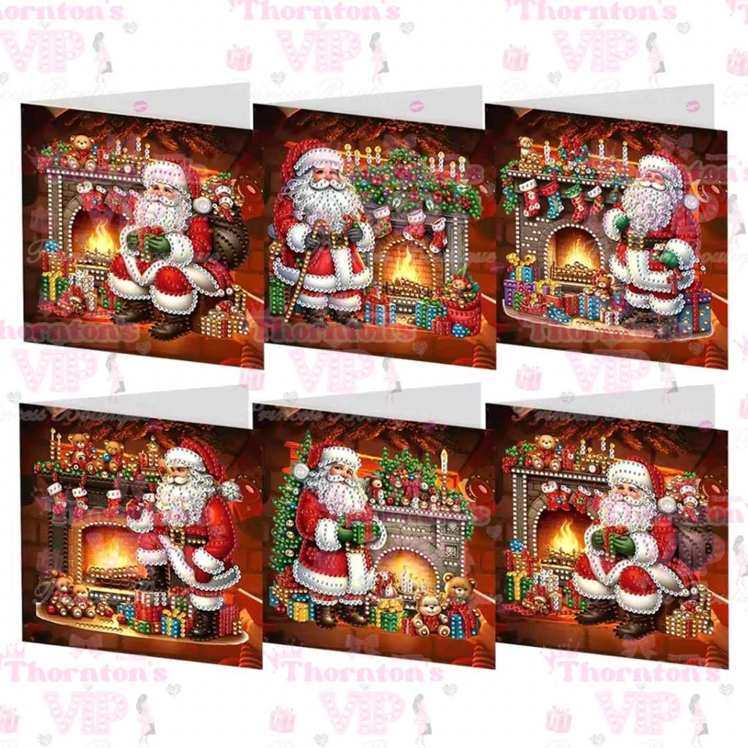 DIY Diamond Art Christmas Santa Fireplace Cards Set Of 6