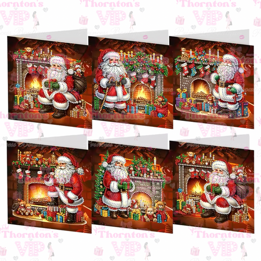 DIY Diamond Art Christmas Santa Fireplace Cards Set Of 6