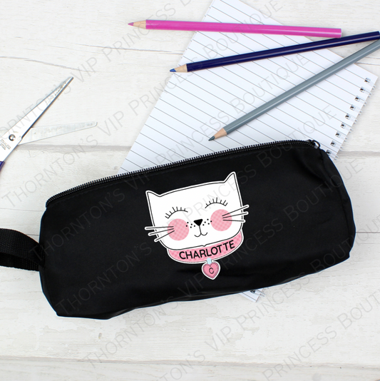 Personalised Cute Black Cat Pencil Case