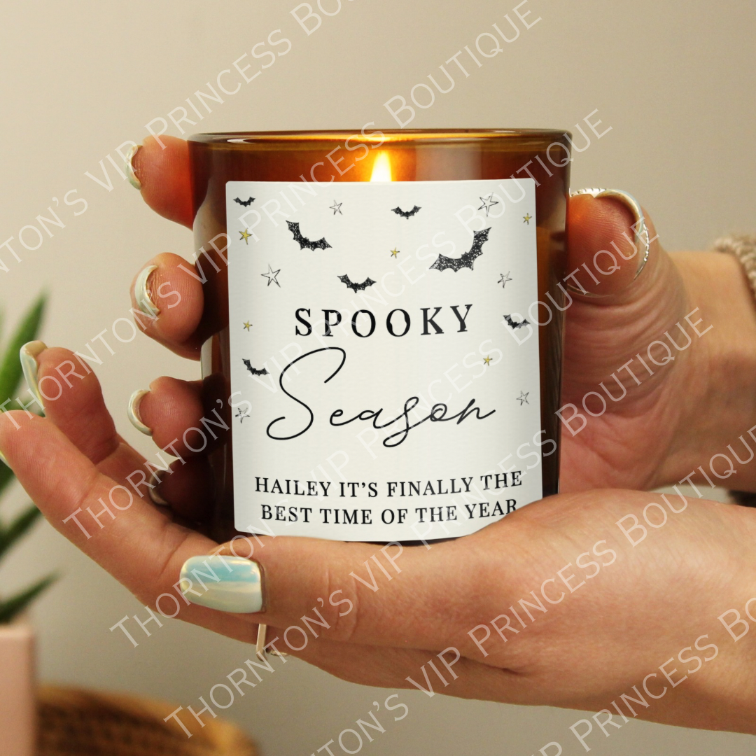 Personalised Spooky Amber Glass Candle