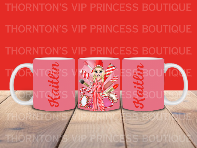 Personalised Candy Cane Makeup Dolly Mug