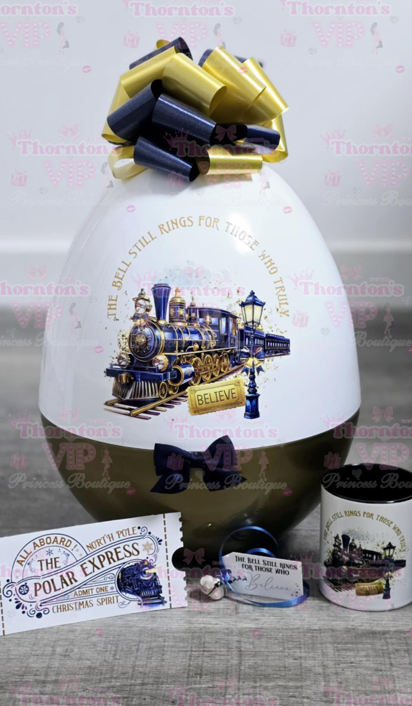 Blue And Gold Christmas Express Train Filled Christmas Gift XL Egg Hamper