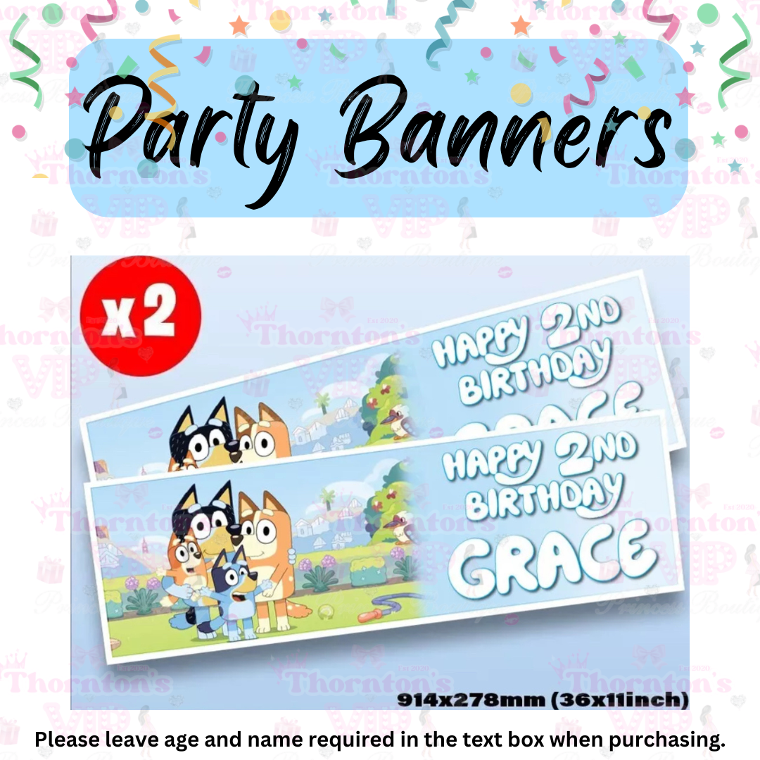 Personalised Cartoon Dog Birthday Banners - Pack Of 2