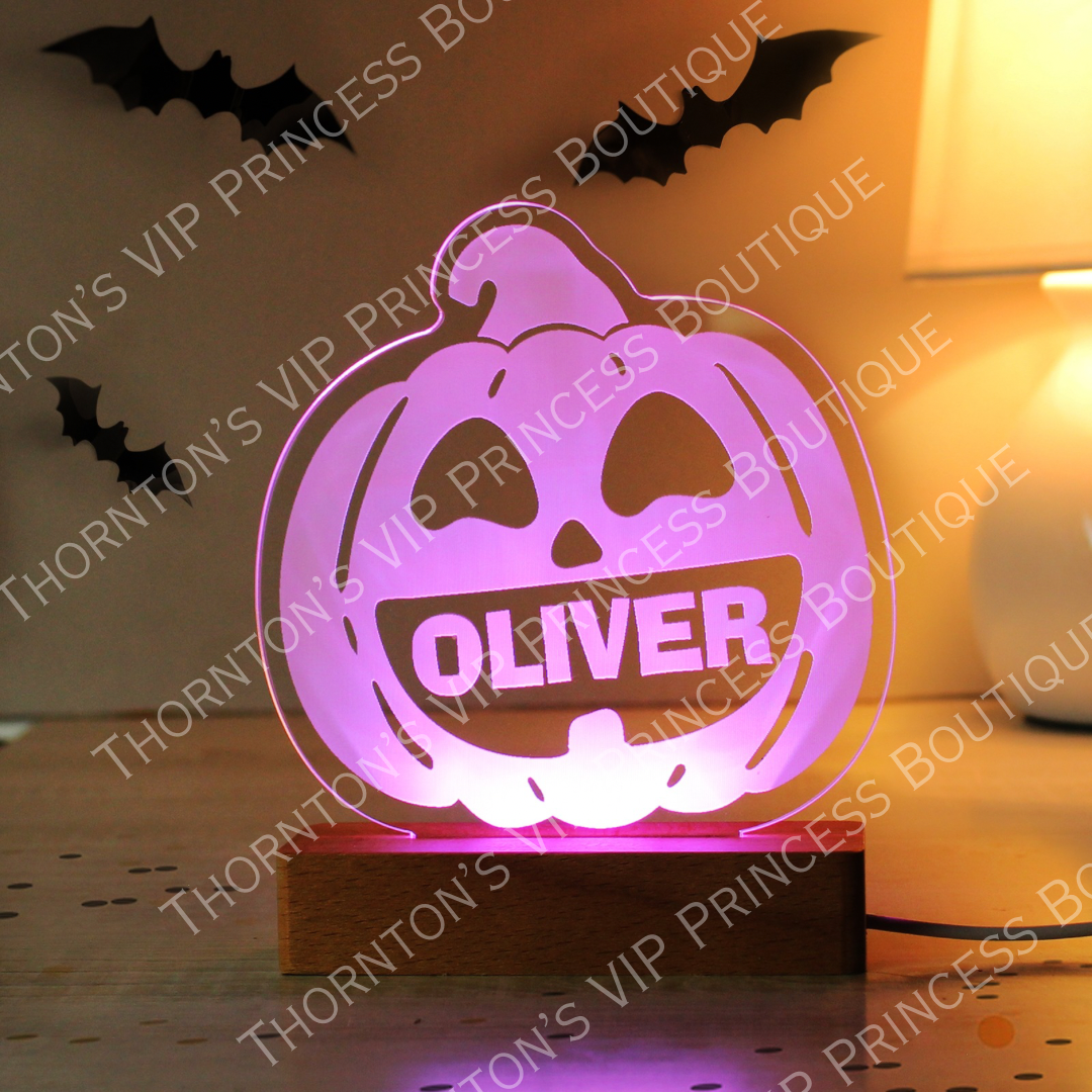 Personalised Pumpkin Wooden LED Light