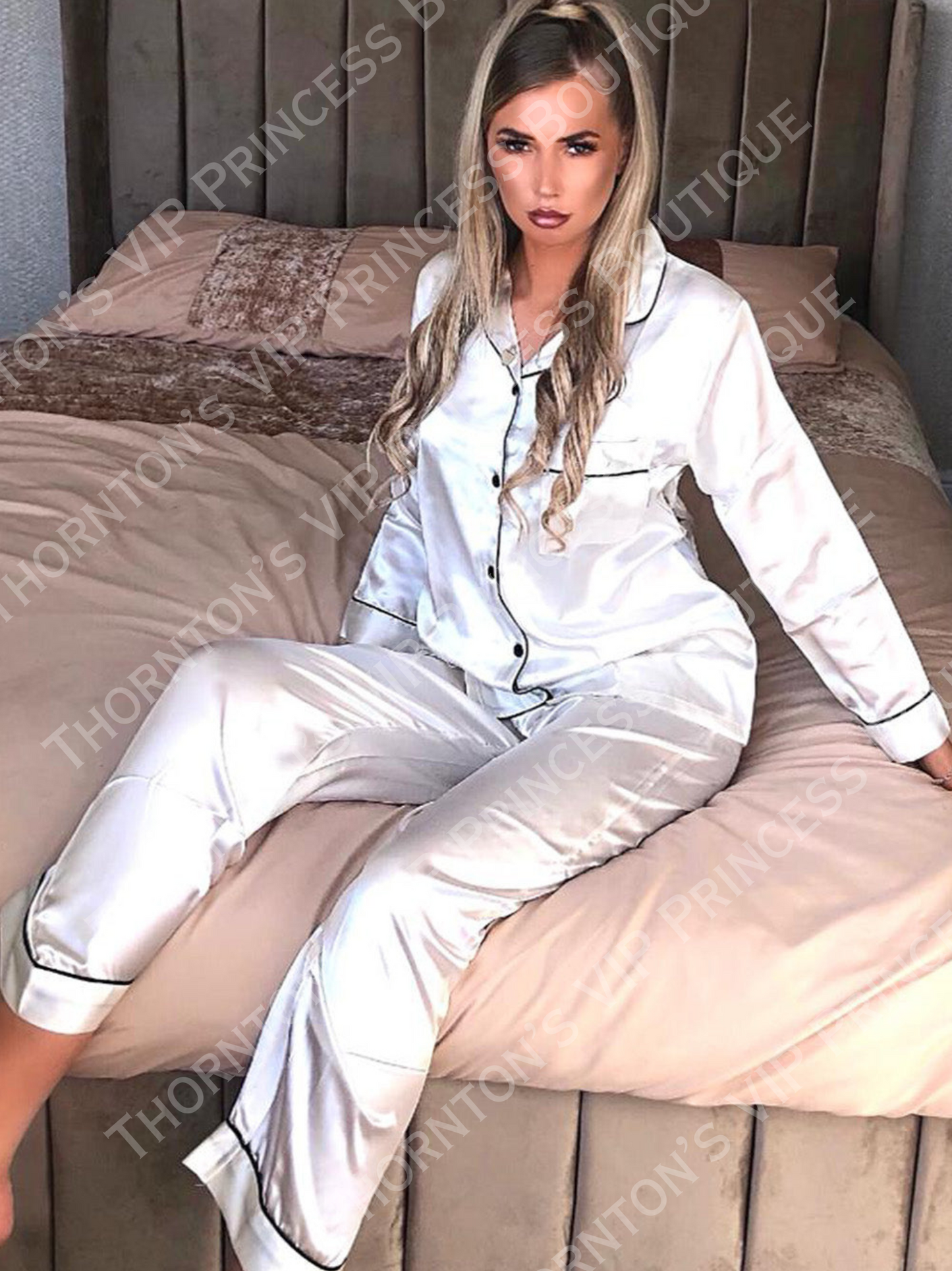 White Satin Shirt Style Pyjama Set