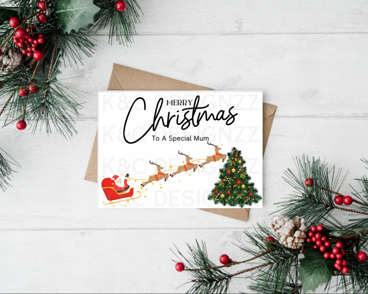 Merry Christmas Santa’s Flying Sleigh Card