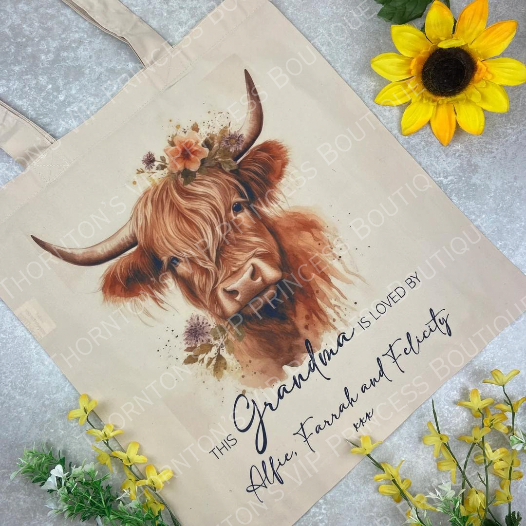 Personalised Highland Cow Tote Bag