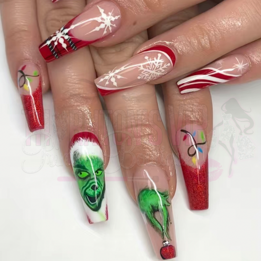 Green Christmas Monster Press On Nails