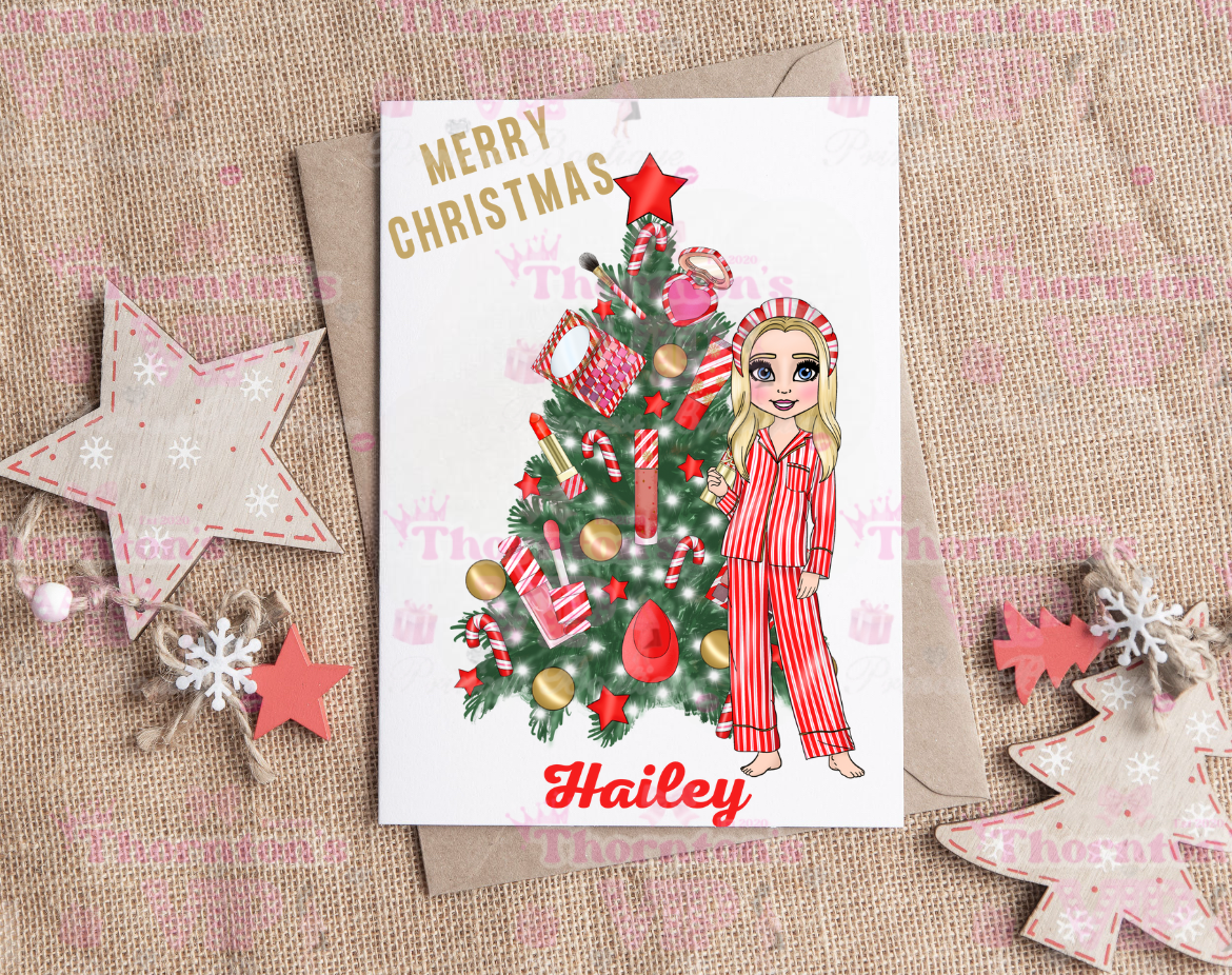 Candy Cane Make Up Inspired Dolly Personalised Christmas Card