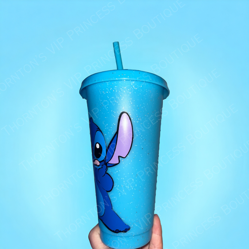 Cute Blue Monster Blue Sparkly Cold Cup