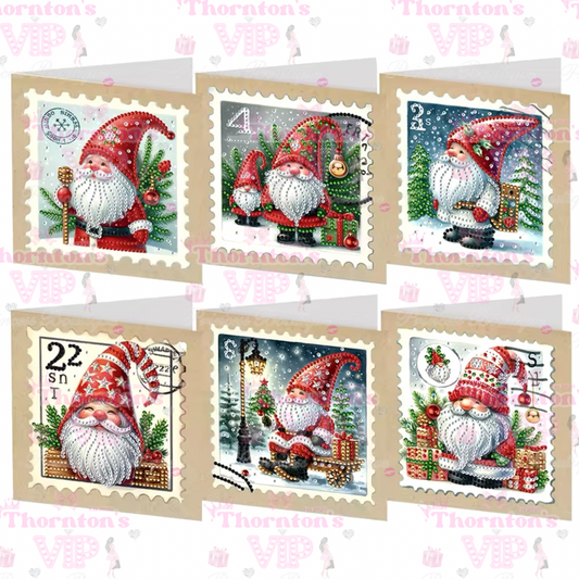 DIY Diamond Art Christmas Gnome Stamp Style Cards Set Of 6