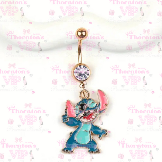 Blue Alien-Inspired Belly Button Ring – Cute Cartoon Style Navel Piercing