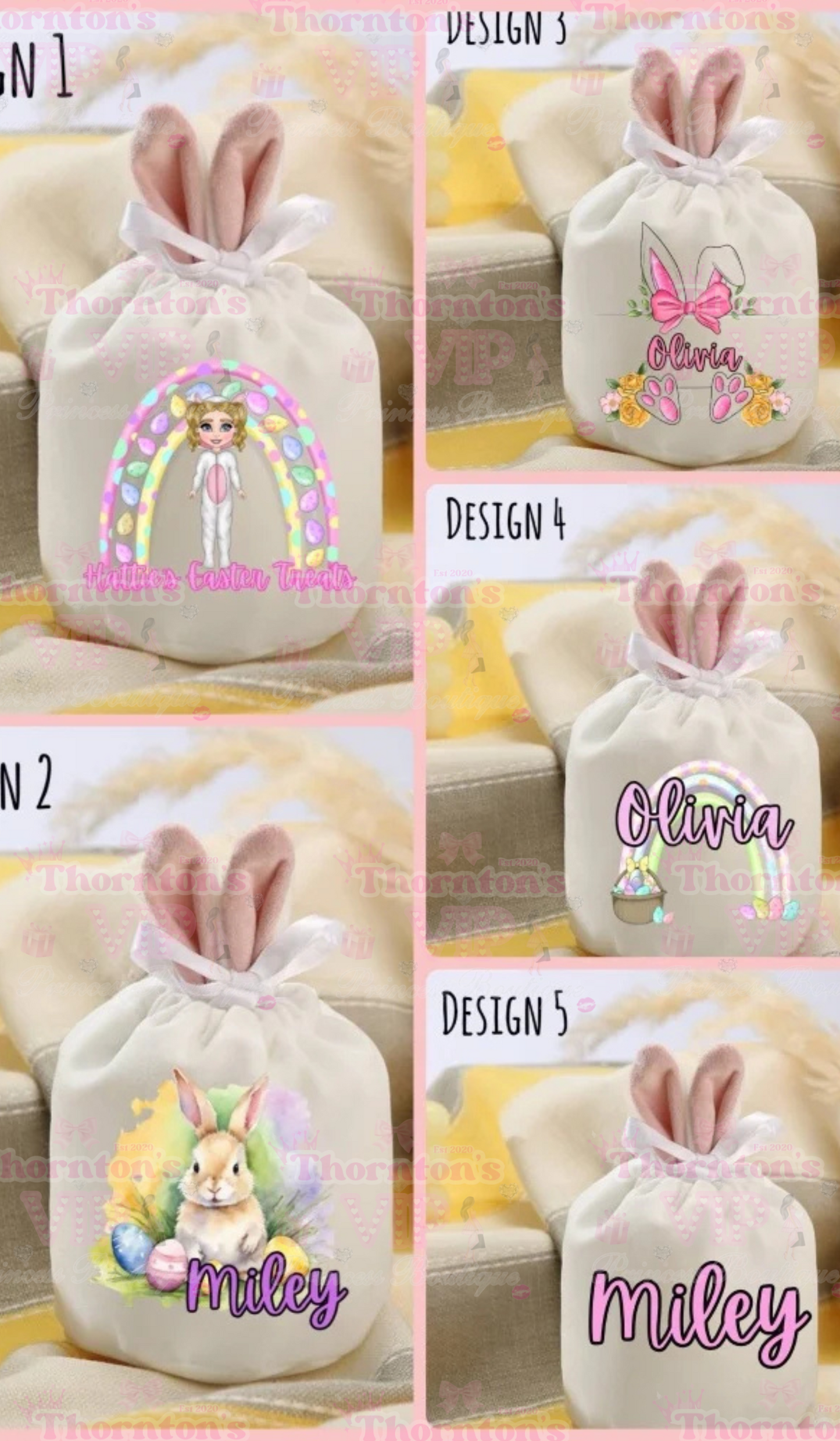 Velvet Easter Bunny Ear Personalised Drawstring Bag - Various Designs & Colours