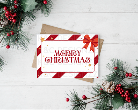 Merry Christmas Striped Bow Design Card