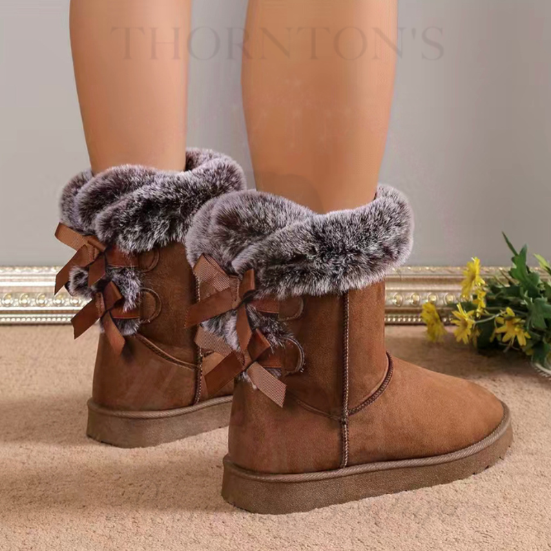 Bow-Back Faux Suede Fur Boots