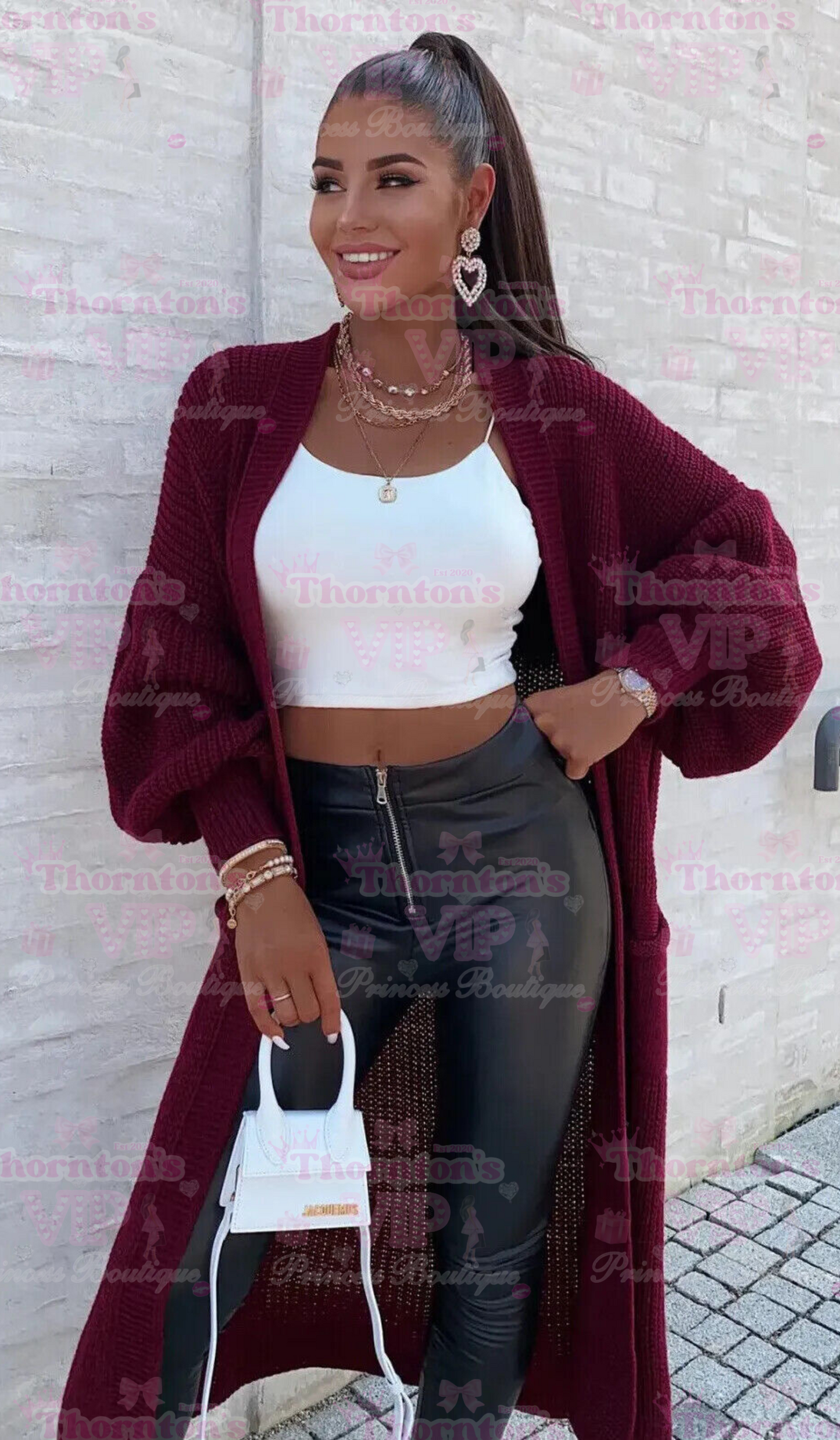 Balloon Sleeve Longline Pockets Cardigan