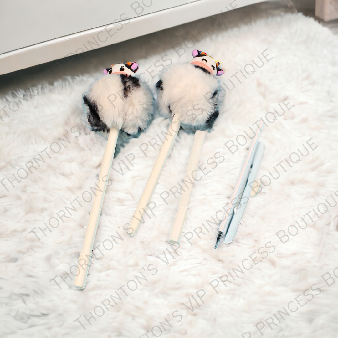 Cow Pom Pom Pens - Pack Of Two