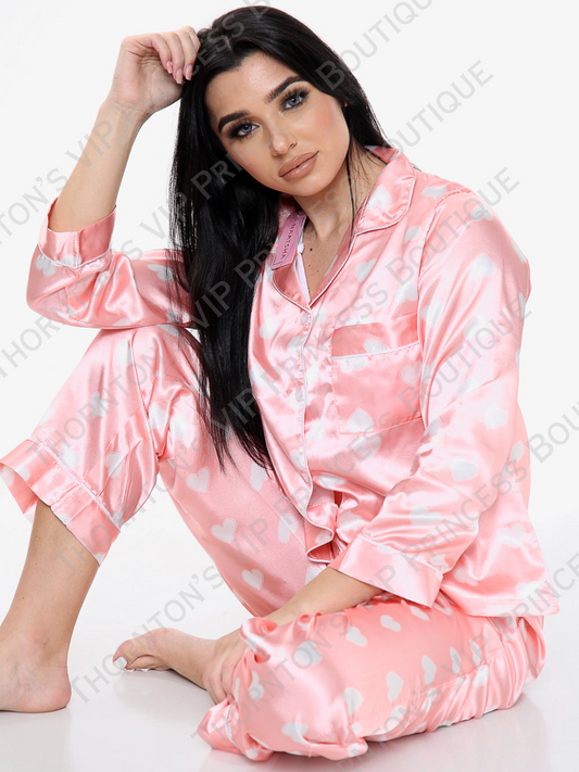 Heart Print Satin Pyjamas