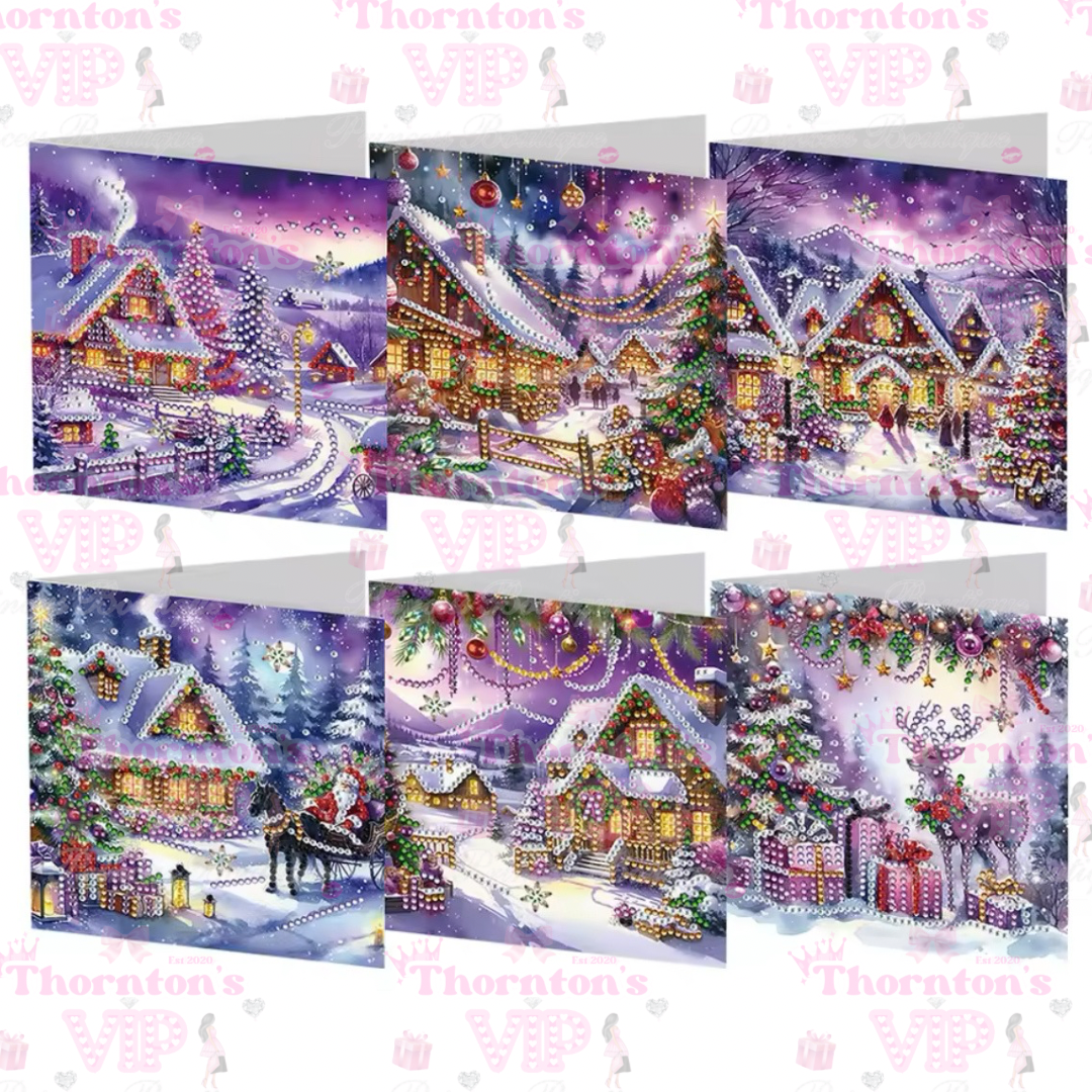 DIY Diamond Art Christmas Snowy Houses Cards Set Of 6