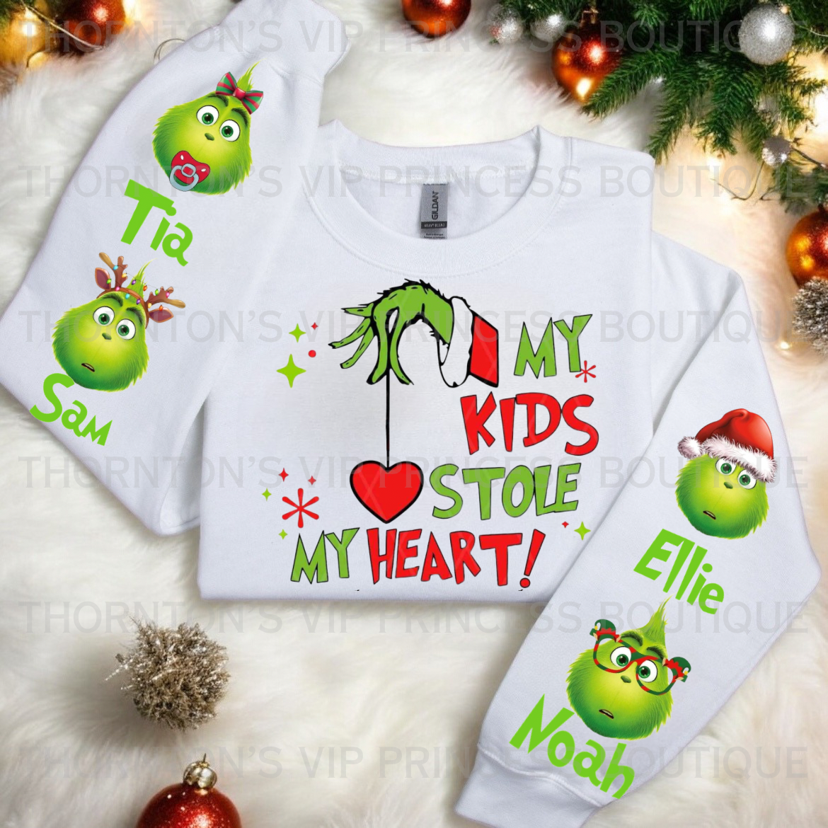 My Kids Stole My Heart! Personalised Grinch Christmas Jumper For Adults (Unisex)