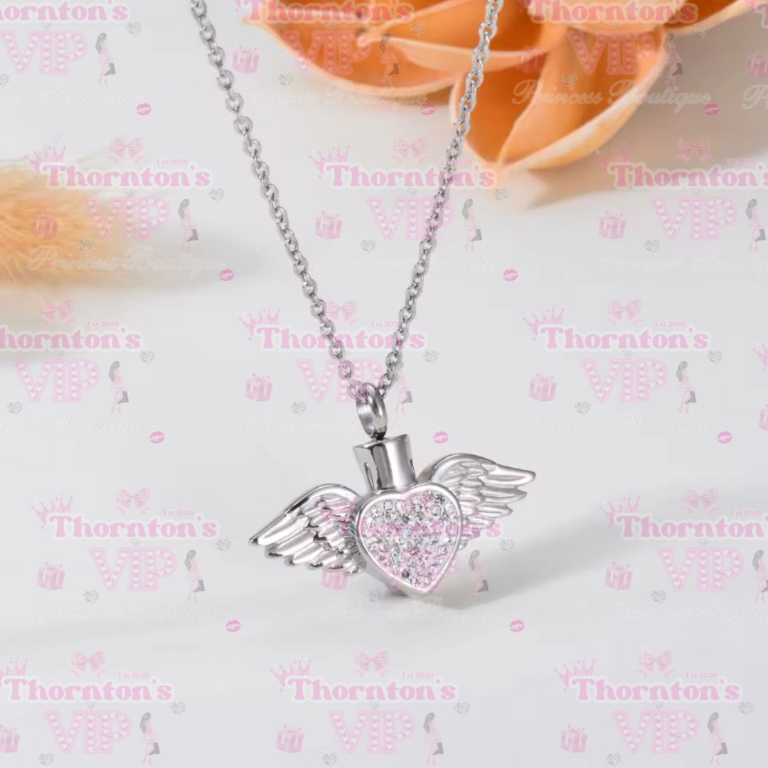 Heart Angel Wing Memorial Ashes Necklace