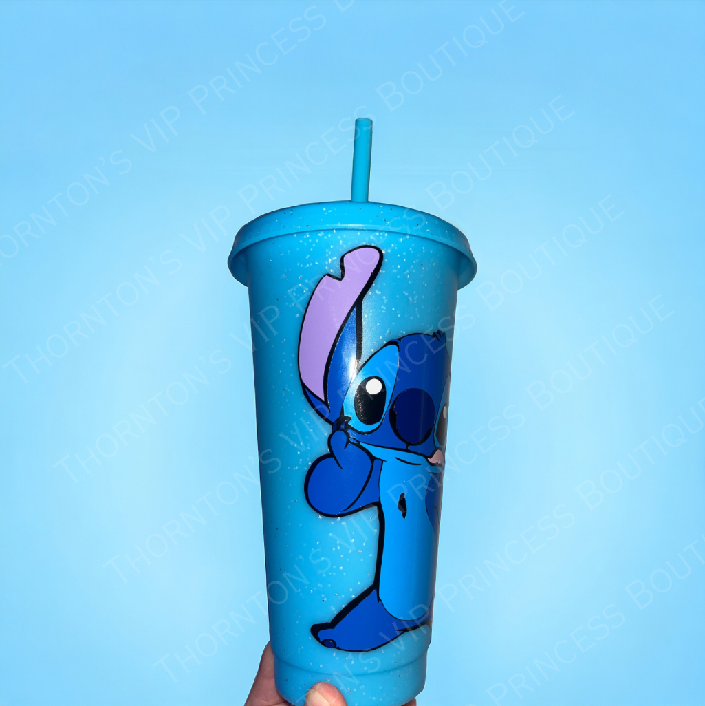 Cute Blue Monster Blue Sparkly Cold Cup