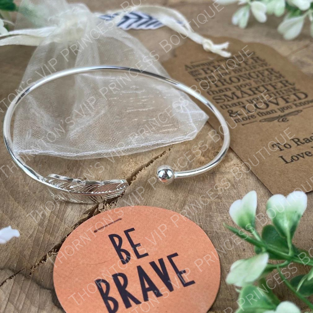 Always Remember You Are Braver Than You Believe Feather Bangle