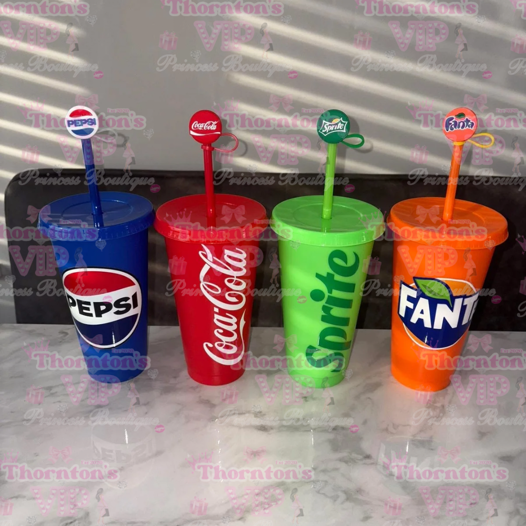 Fizzy Drink Inspired Cold Cup with Straw Topper – Reusable Themed Tumbler