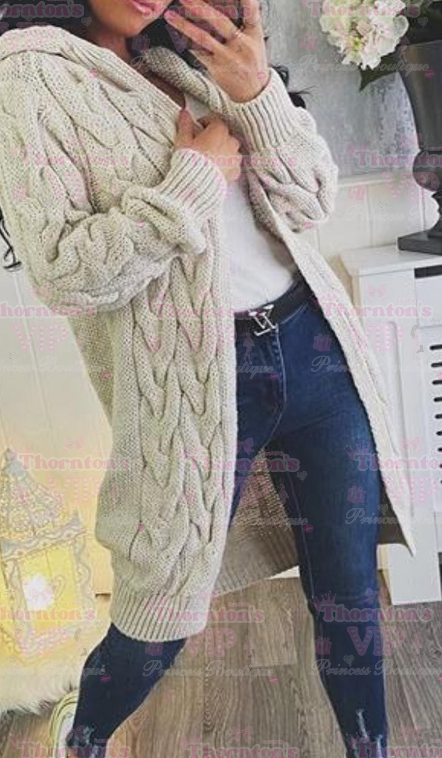 Chunky Cable Knitted Oversized Hooded Cardigan