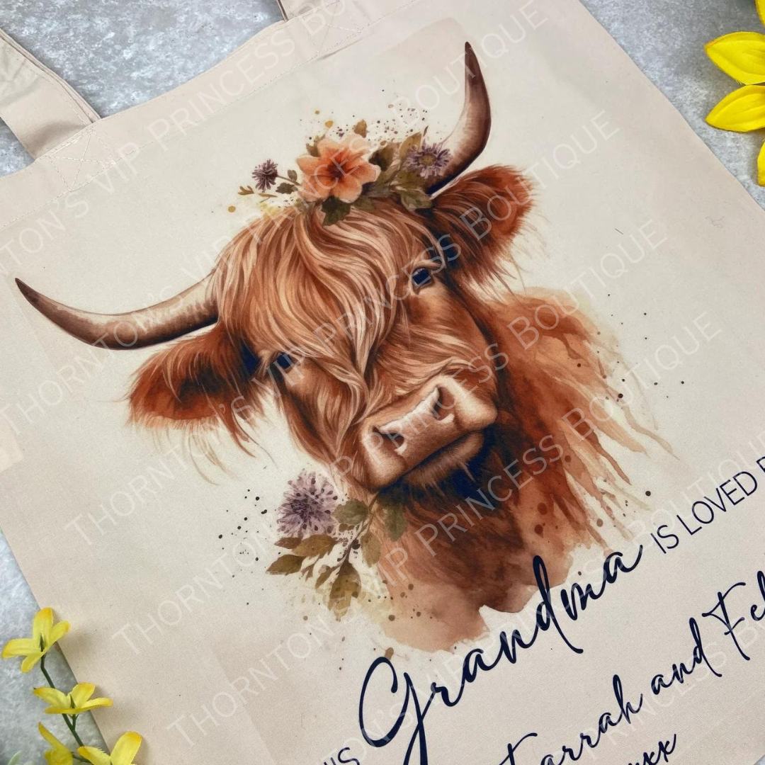 Personalised Highland Cow Tote Bag