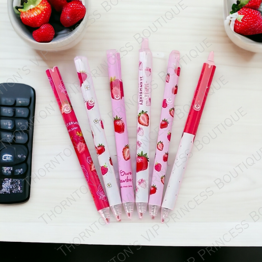 Set Of Six Strawberry Design Pens