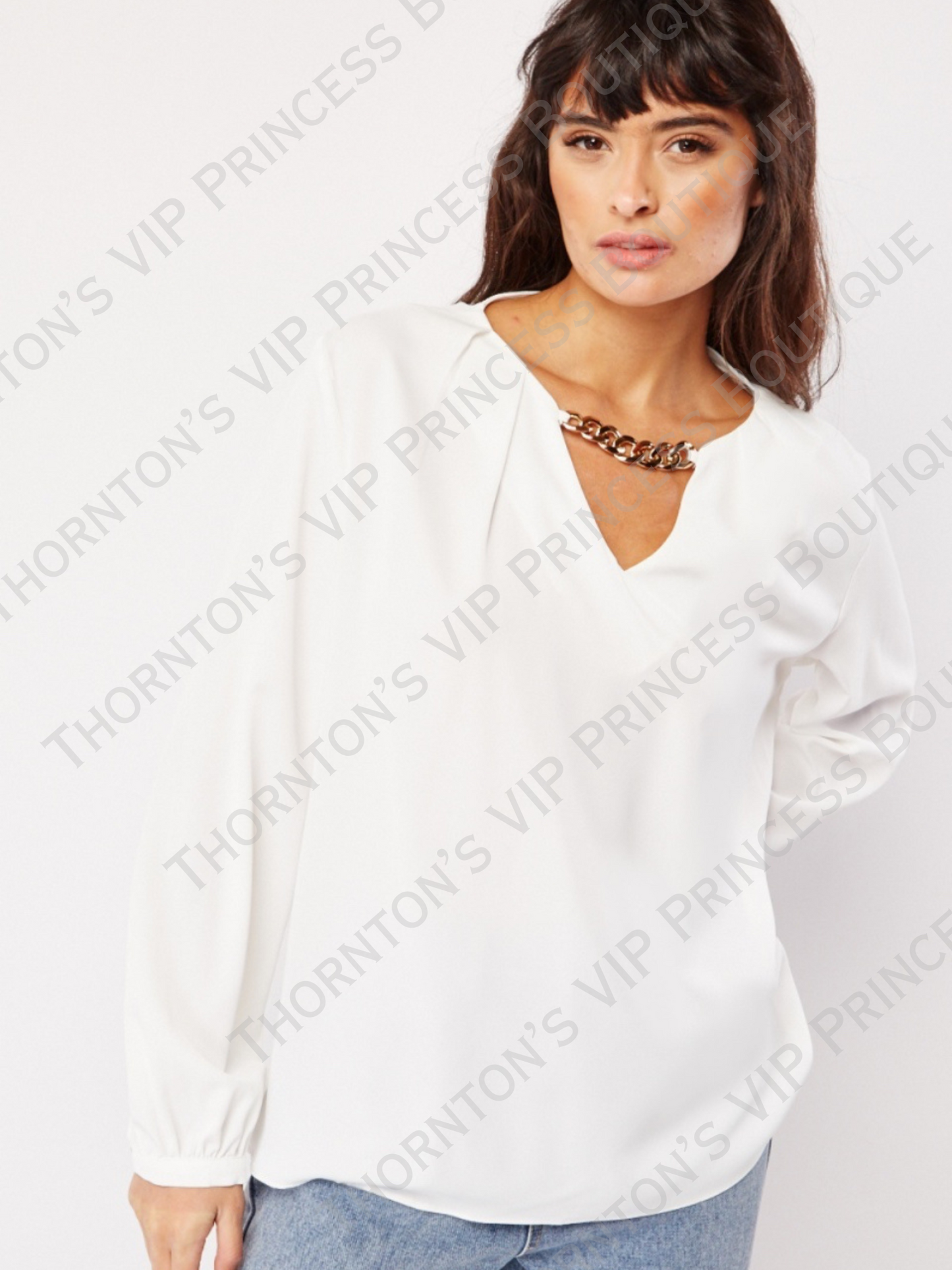 Decorative Chain Long Sleeve Blouse