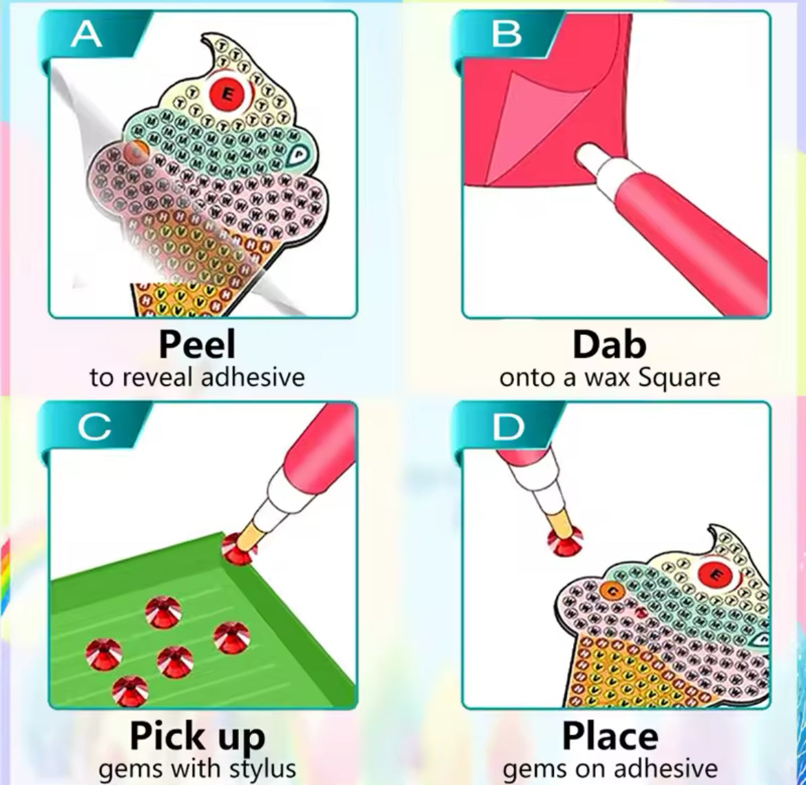 Colourful Bear DIY Diamond Art Sticker Set – Cute Rainbow Bear Craft Kit For Kids & Adults